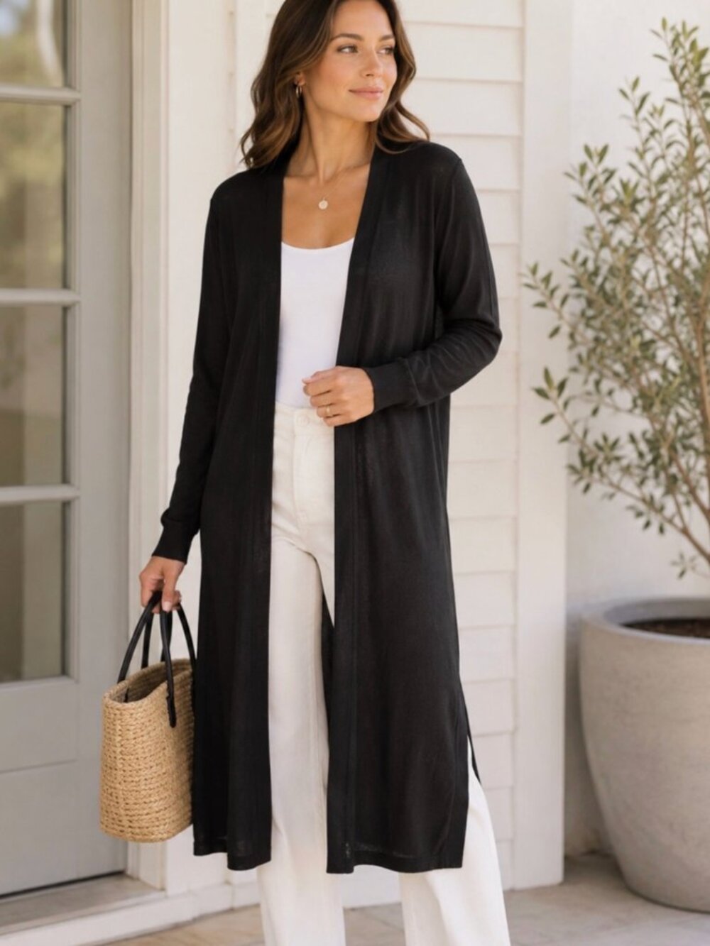 Halogen Black Long Open Front Cardigan Lightweight Duster - Like new!